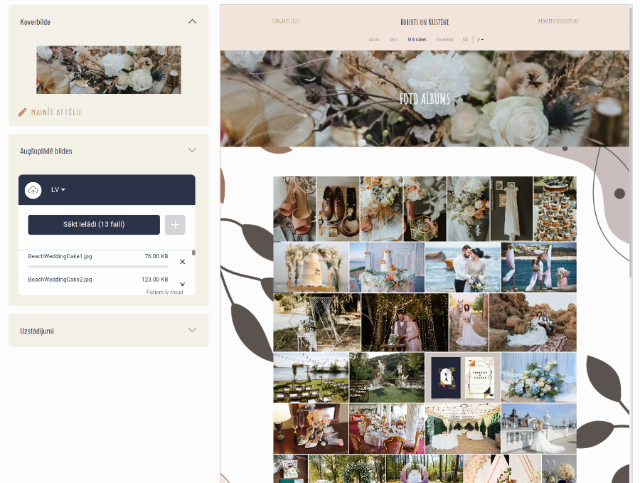 Viesi var kāzu laikā augšuplādēt bildes Tavā kāzu mājaslapā Apskati augšuplādētās bildes