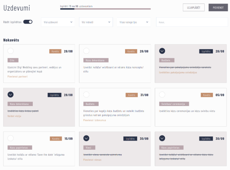 Tavs kāzu uzdevumu saraksts, neaizmirsti pat sīkākās detaļas Kāzu uzdevumu ekrānšāviņš