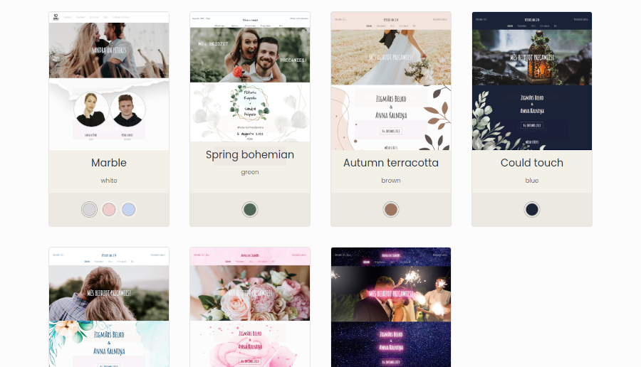Izvēlies dizainu Kāzu majaslapas dizians